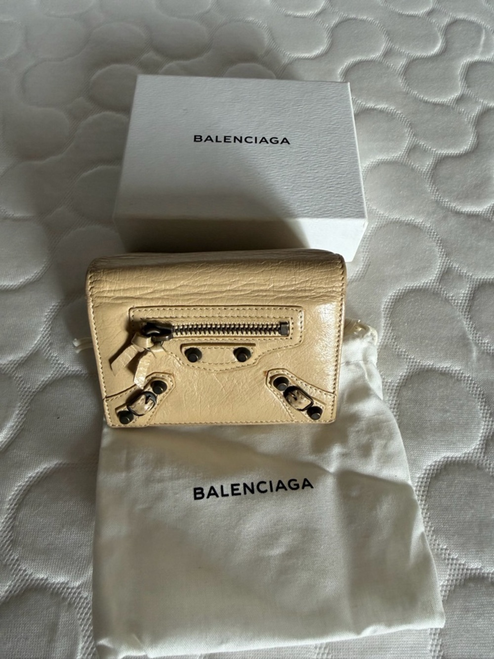 Balenciaga Cream Leather Mini Wallet with Signature Hardware
